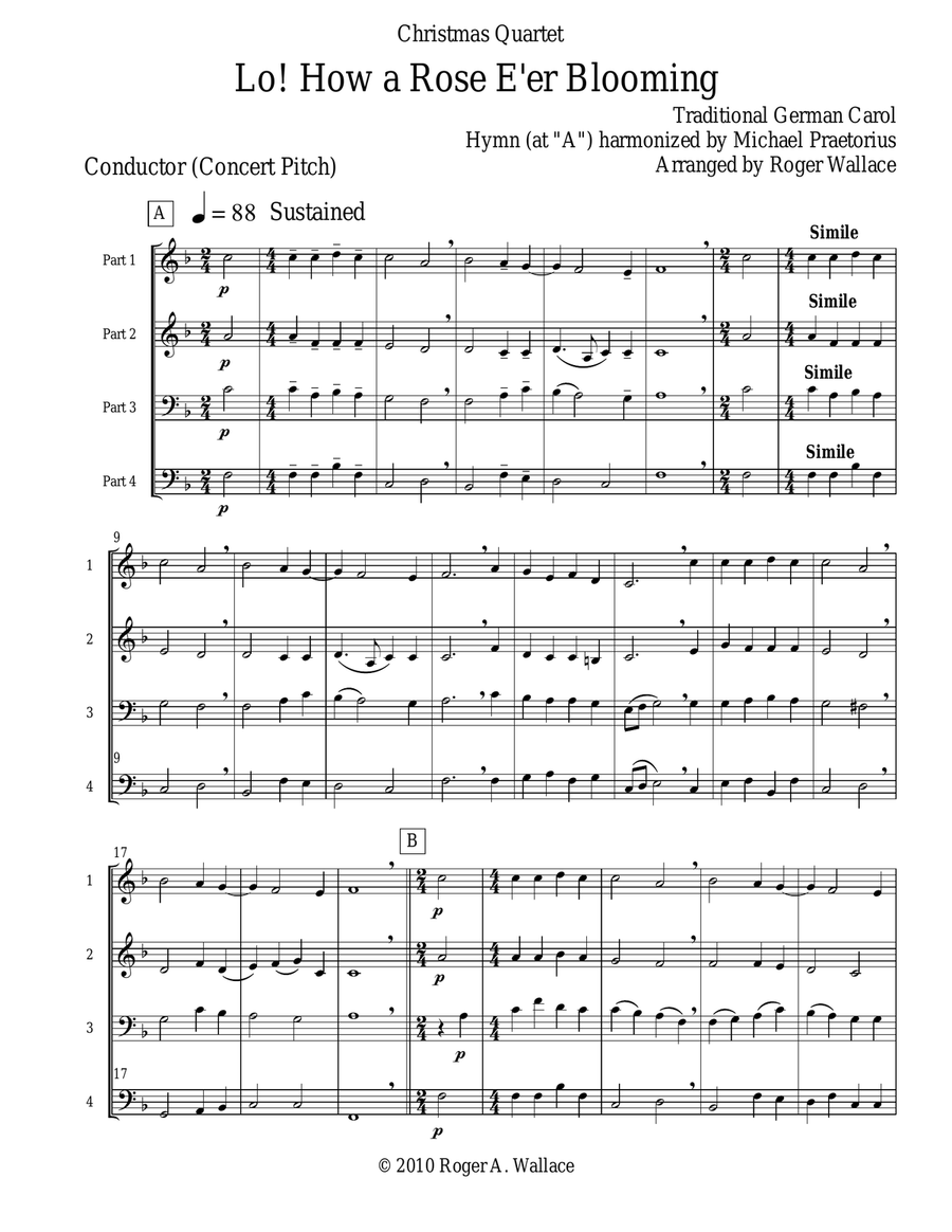Lo! How a Rose E'er Blooming (Woodwind Quartet) Woodwind Quartet scores gallery preview page 2