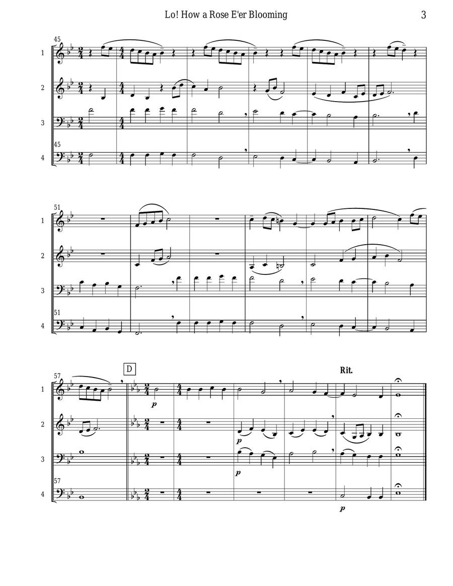 Lo! How a Rose E'er Blooming (Woodwind Quartet) Woodwind Quartet scores gallery preview page 4