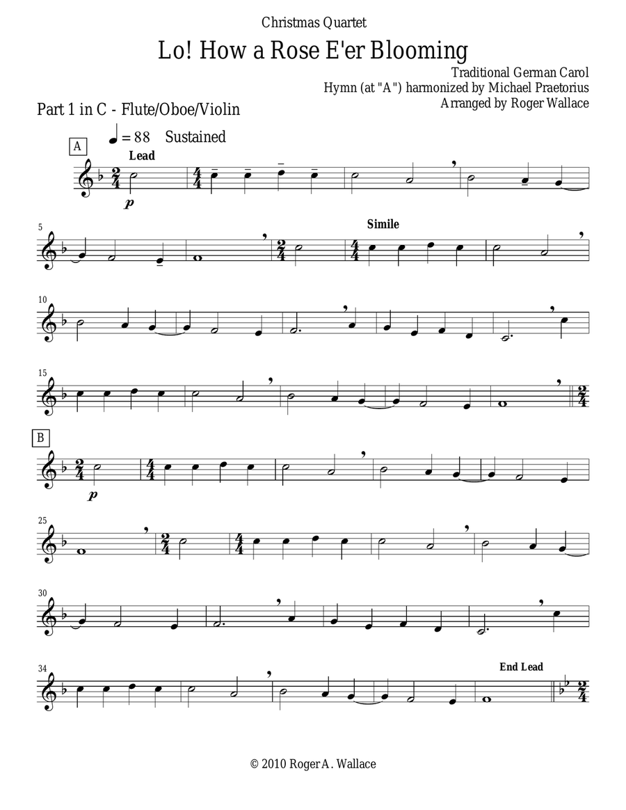 Lo! How a Rose E'er Blooming (Woodwind Quartet) Woodwind Quartet scores gallery preview page 5