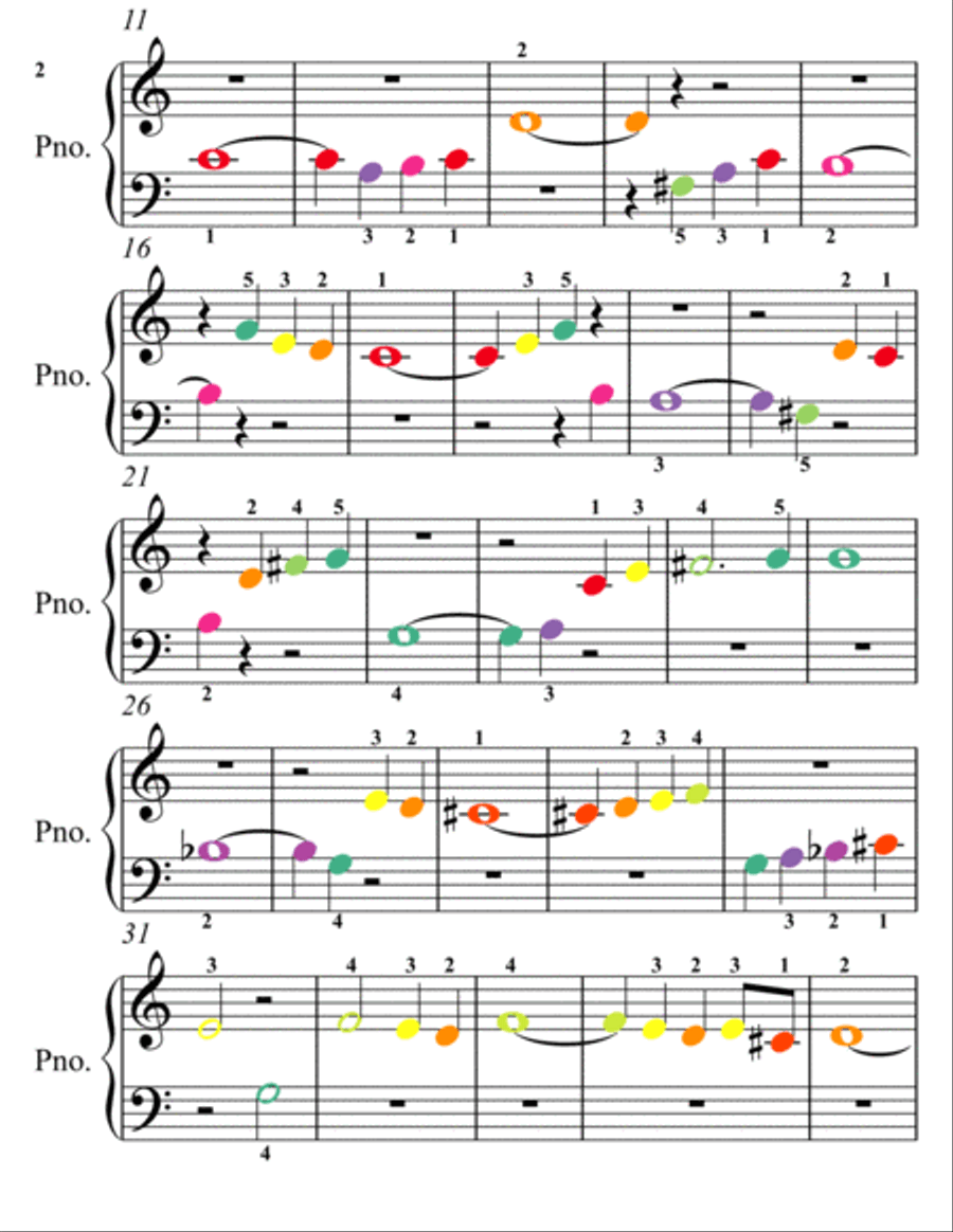Arioso BWV 156 Beginner Piano Sheet Music with Colored Notes Easy Piano scores gallery preview page 2
