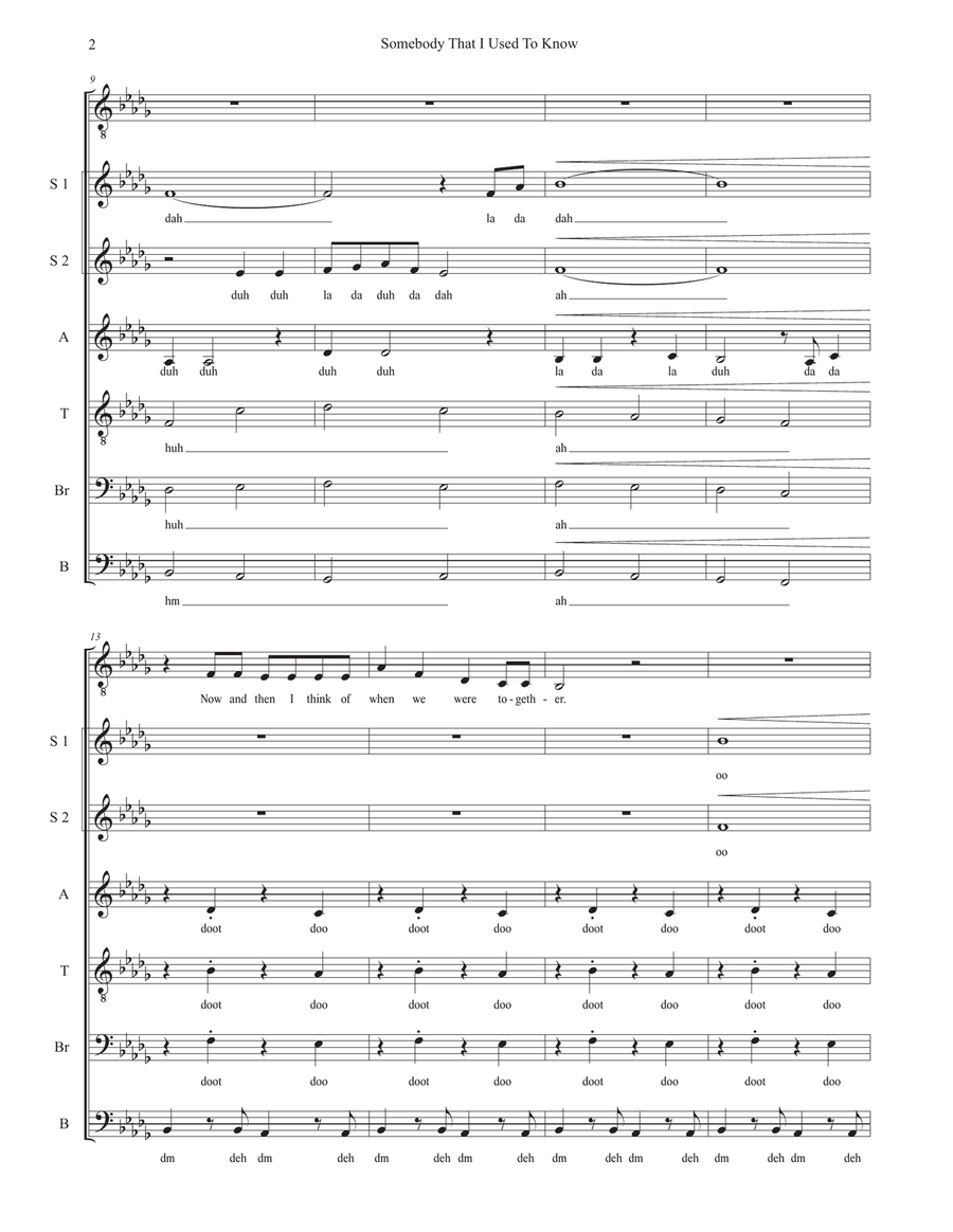 Somebody That I Used To Know 4-Part scores gallery preview page 2