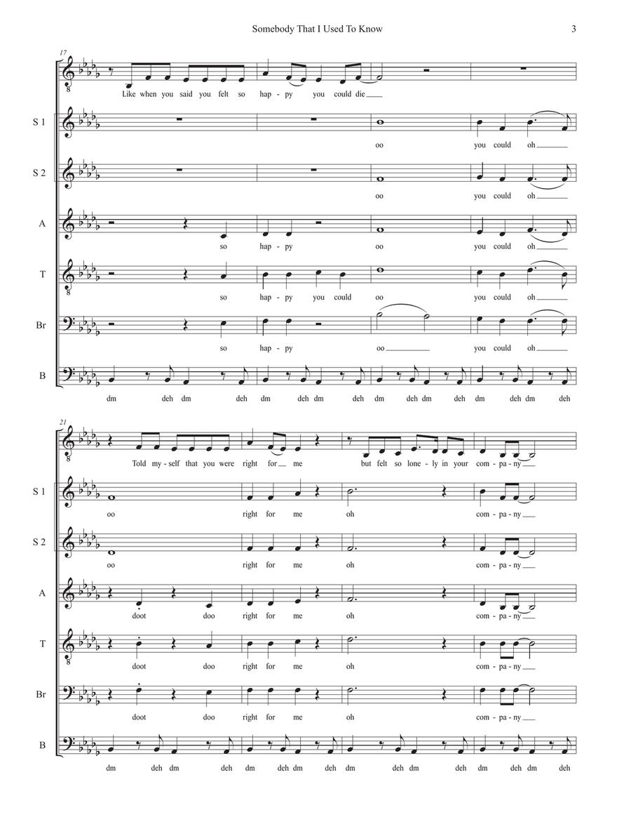 Somebody That I Used To Know 4-Part scores gallery preview page 3