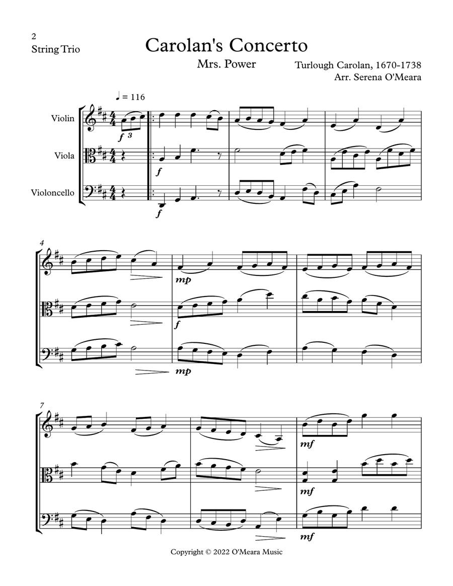 Carolan’s Concerto for String Trio String Trio scores gallery preview page 2