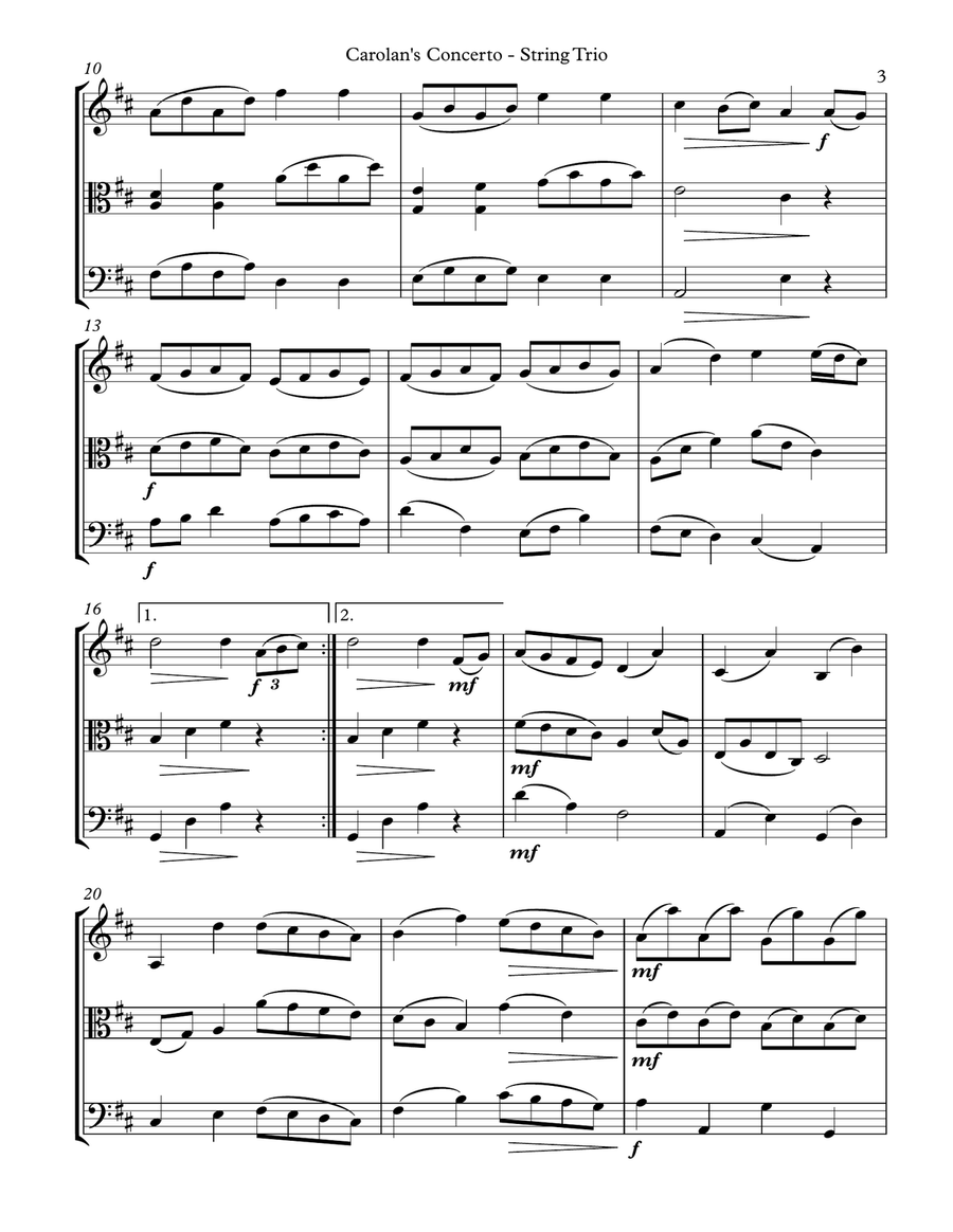 Carolan’s Concerto for String Trio String Trio scores gallery preview page 3
