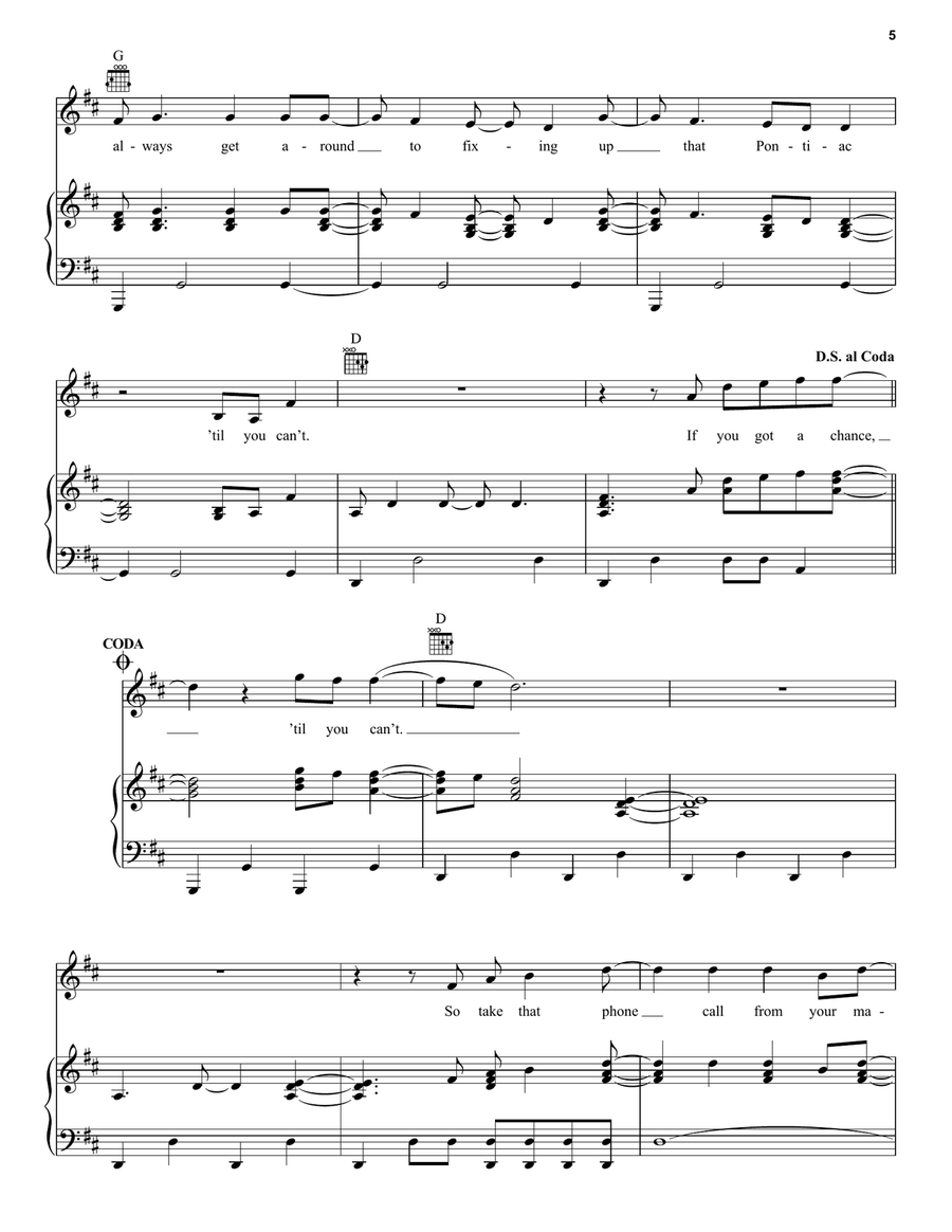 'Til You Can't 'Til You Can't Piano, Vocal, Guitar scores gallery preview page 5