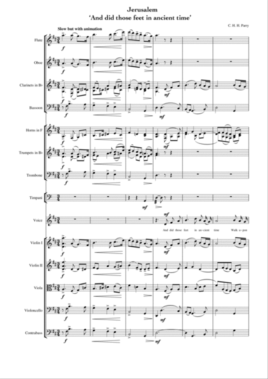 'Jerusalem' Score and parts for reduced orchestration Full Orchestra scores gallery preview page 2