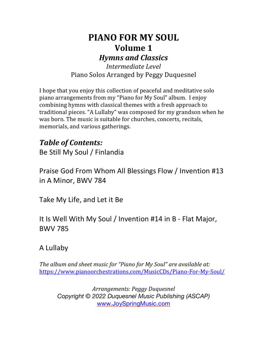 Piano for My Soul - Volume One (Hymns and Classics - Piano Solos) Piano Solo scores gallery preview page 2