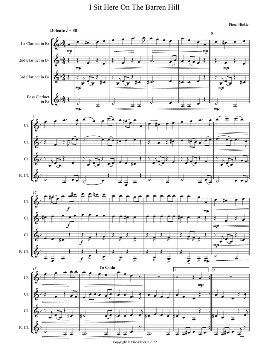 I Sit Here On the Barren Hill Clarinet Quartet scores gallery preview page 2