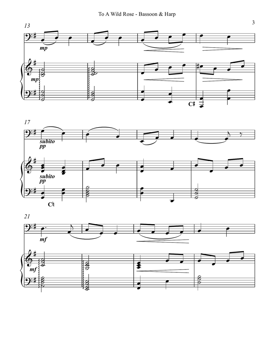 To a Wild Rose, Duet for Bassoon & Pedal Harp Bassoon scores gallery preview page 3