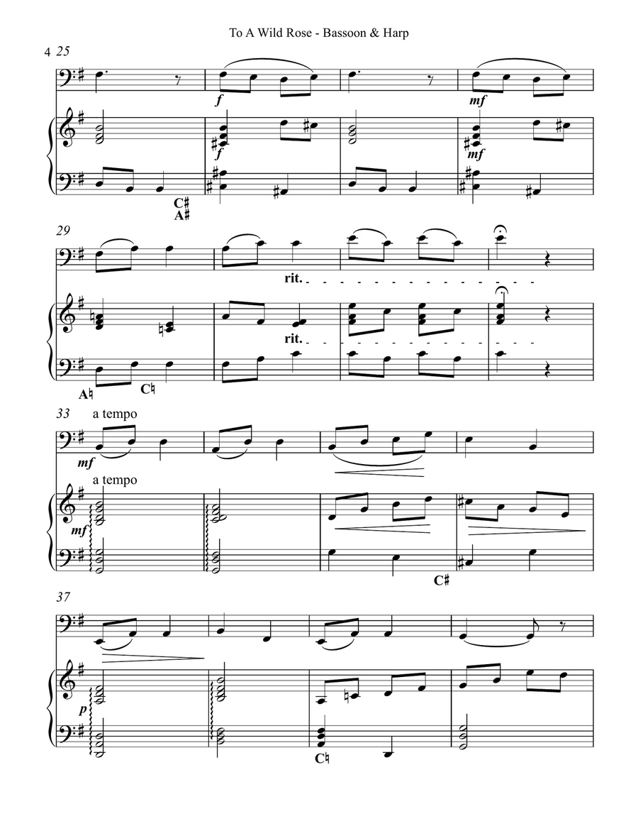 To a Wild Rose, Duet for Bassoon & Pedal Harp Bassoon scores gallery preview page 4