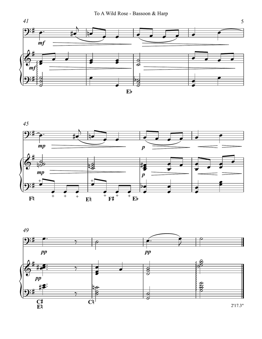 To a Wild Rose, Duet for Bassoon & Pedal Harp Bassoon scores gallery preview page 5