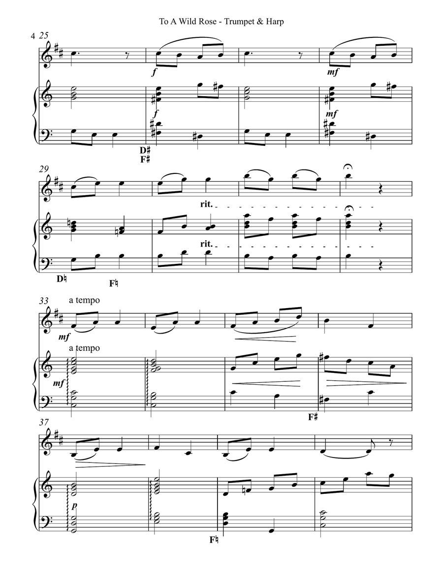 To a Wild Rose, Duet for Bb Trumpet & Pedal Harp To a Wild Rose, Duet for Bb Trumpet & Pedal Harp Trumpet Duet scores gallery preview page 4