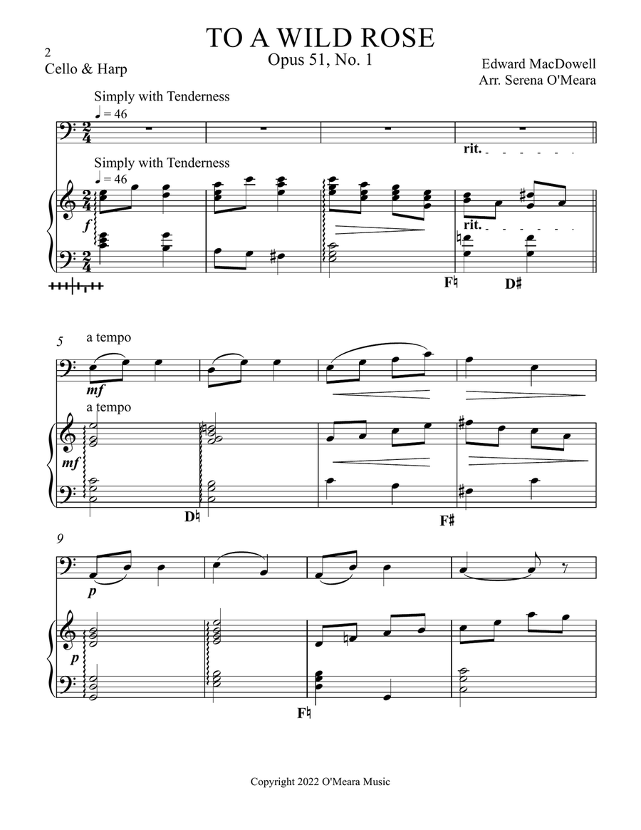 To a Wild Rose, Duet for Cello & Pedal Harp To a Wild Rose, Duet for Cello & Pedal Harp String Duet scores gallery preview page 2