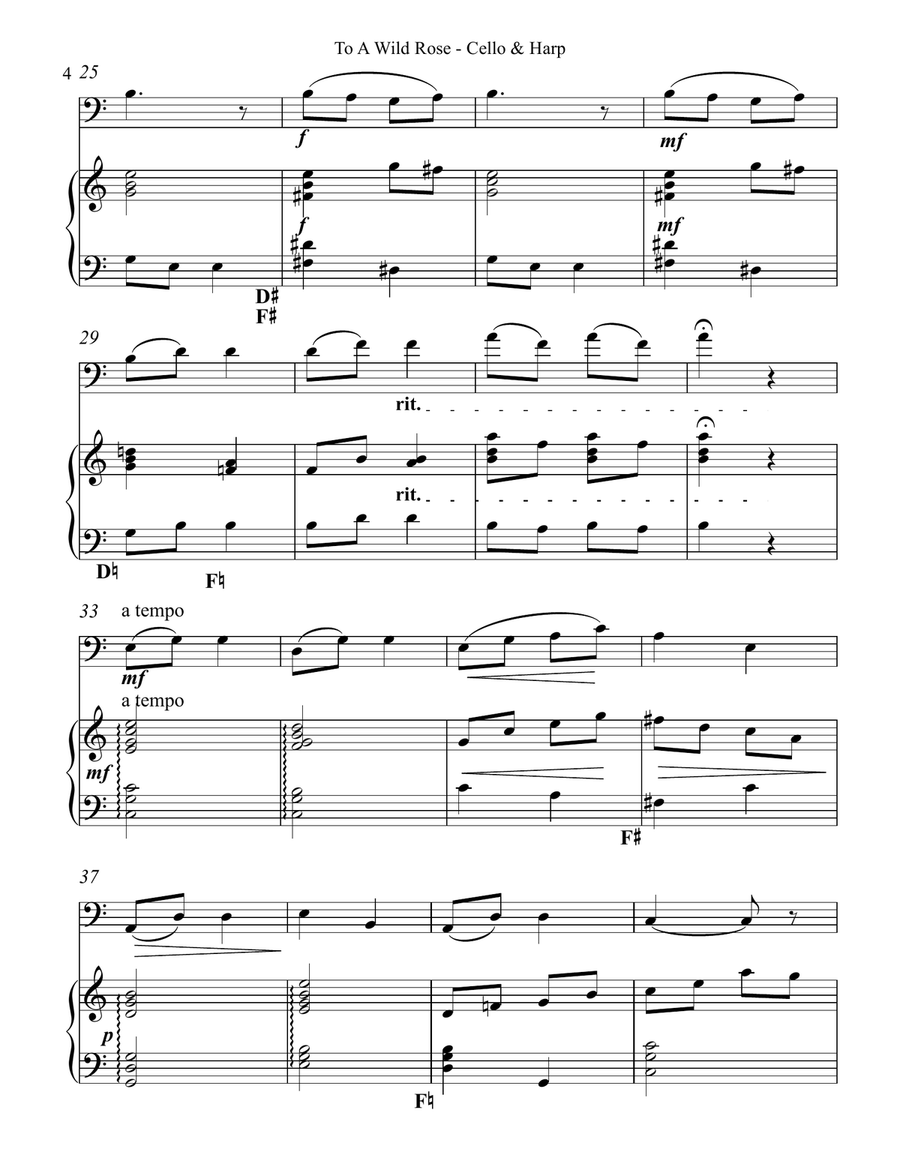To a Wild Rose, Duet for Cello & Pedal Harp To a Wild Rose, Duet for Cello & Pedal Harp String Duet scores gallery preview page 4