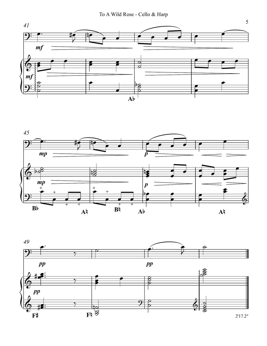 To a Wild Rose, Duet for Cello & Pedal Harp To a Wild Rose, Duet for Cello & Pedal Harp String Duet scores gallery preview page 5