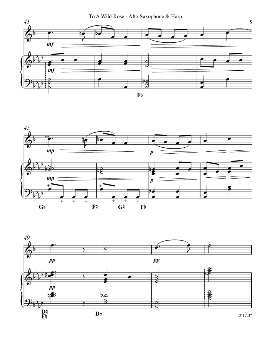 To a Wild Rose, Duet for Eb Alto Saxophone & Pedal Harp Alto Saxophone scores gallery preview page 5