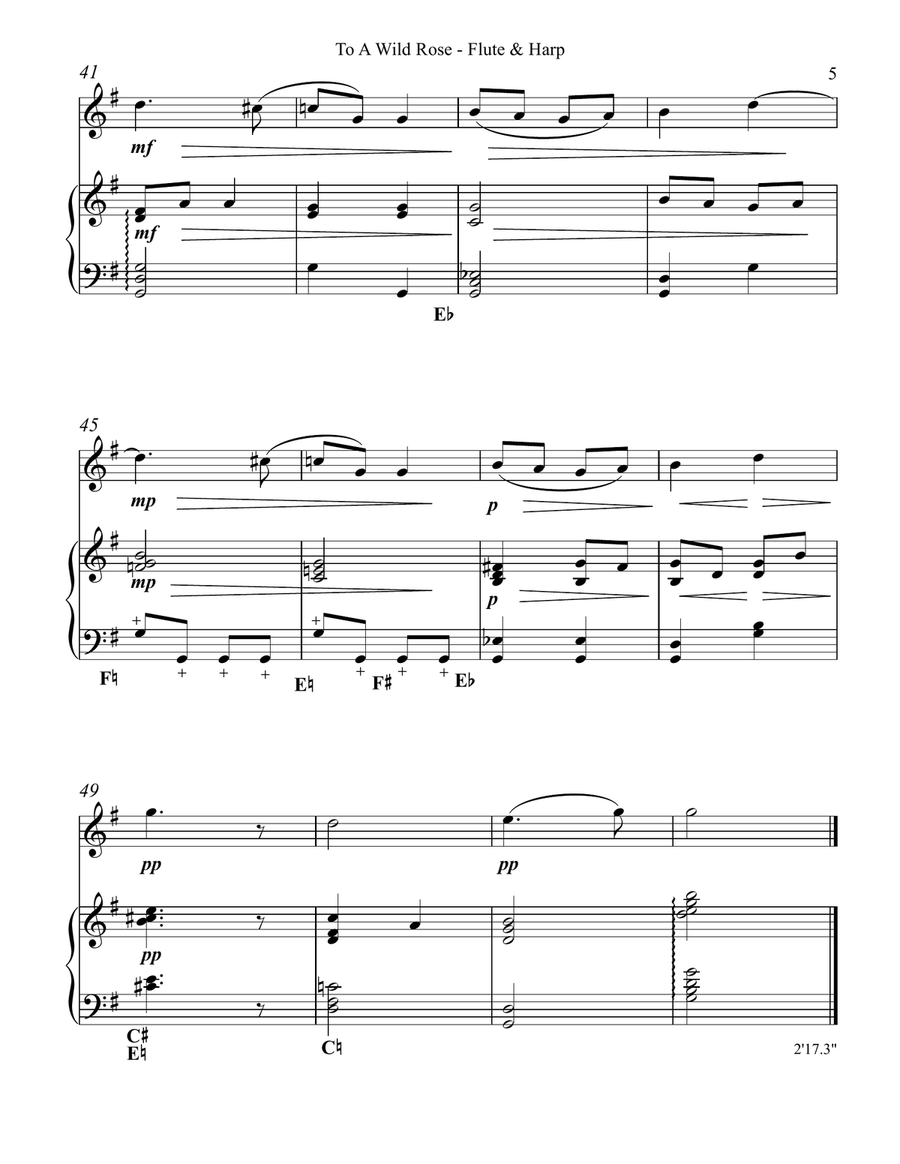 To a Wild Rose, Duet for Flute & Pedal Harp Flute scores gallery preview page 5