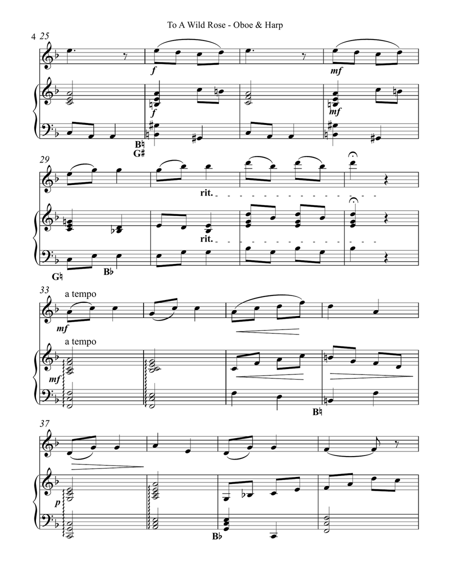 To a Wild Rose, Duet for Oboe & Pedal Harp Oboe scores gallery preview page 4