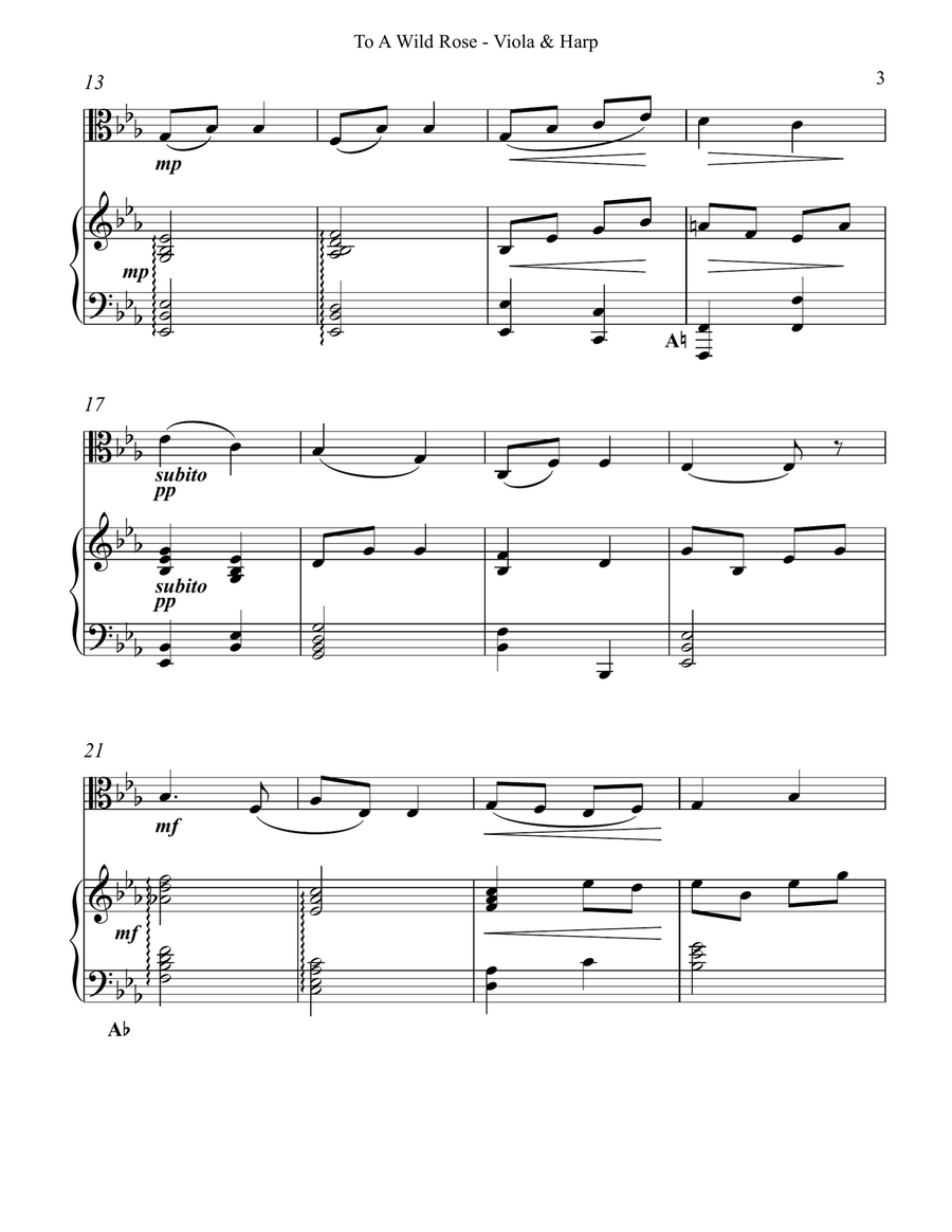 To a Wild Rose, Duet for Viola & Pedal Harp String Duet scores gallery preview page 3