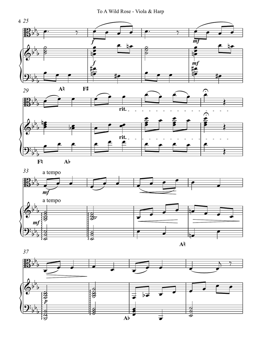 To a Wild Rose, Duet for Viola & Pedal Harp String Duet scores gallery preview page 4