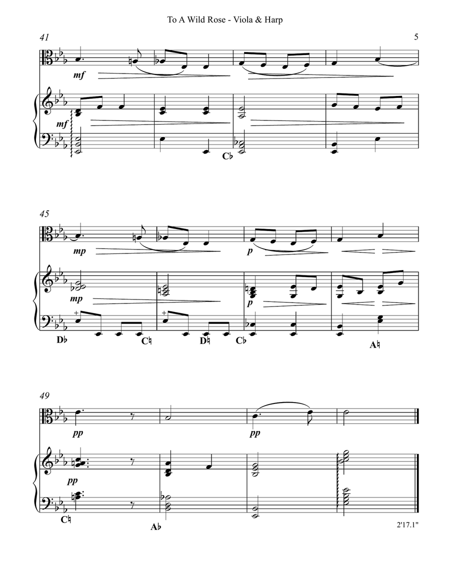 To a Wild Rose, Duet for Viola & Pedal Harp String Duet scores gallery preview page 5
