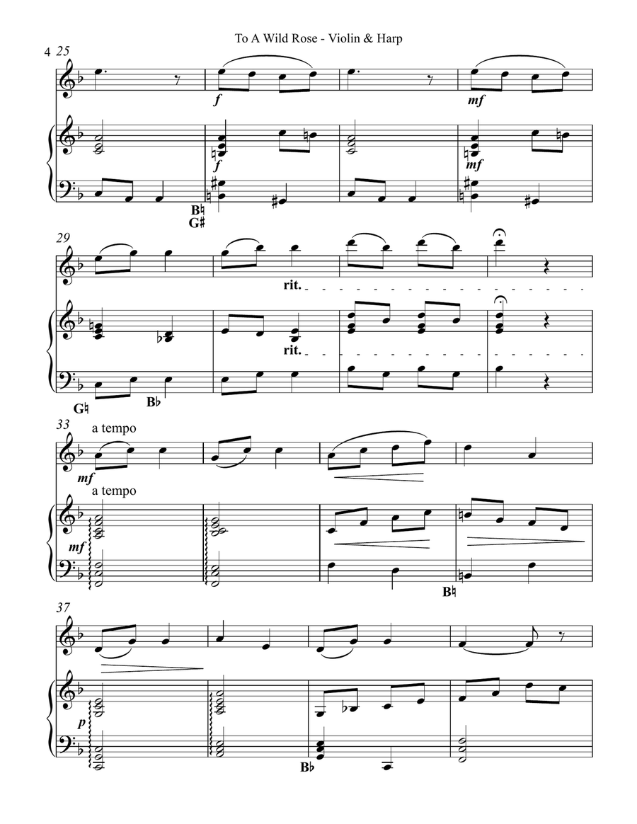 To a Wild Rose, Duet for Violin & Pedal Harp String Duet scores gallery preview page 4
