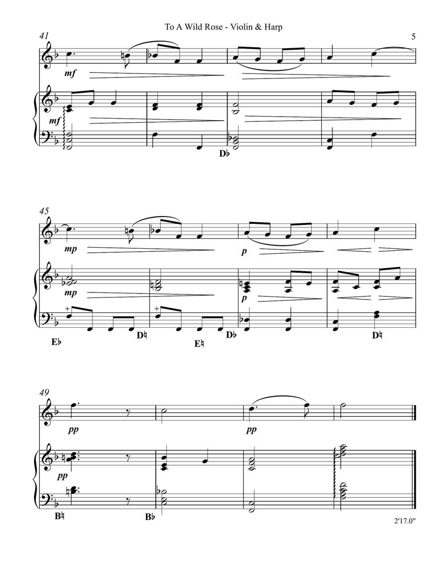 To a Wild Rose, Duet for Violin & Pedal Harp String Duet scores gallery preview page 5