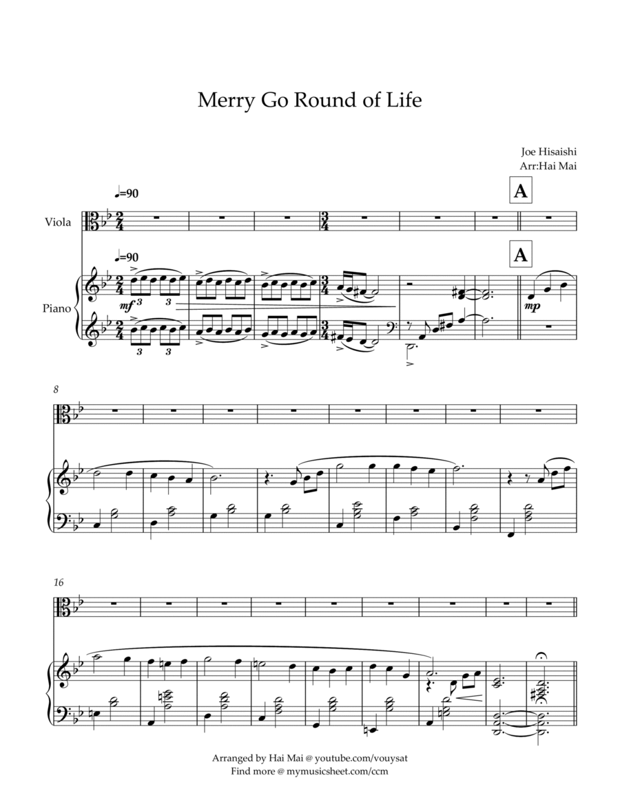 Merry-go-round Of Life Viola scores gallery preview page 1
