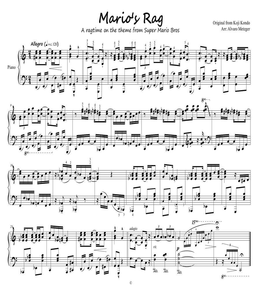 Super Mario Bros Theme Piano Solo scores gallery preview page 1
