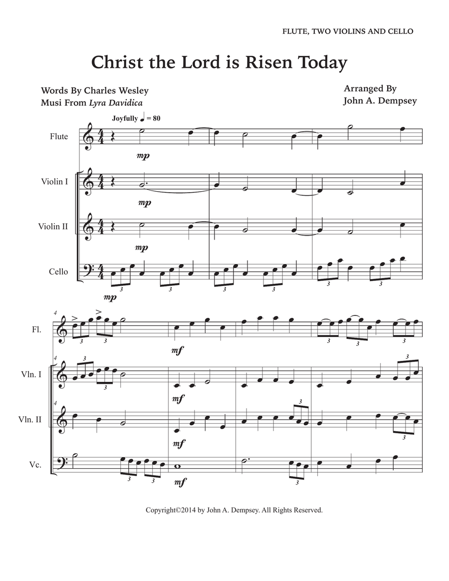 Christ the Lord is Risen Today (Quartet for Flute, Two Violins and Cello) Small Ensemble scores gallery preview page 5