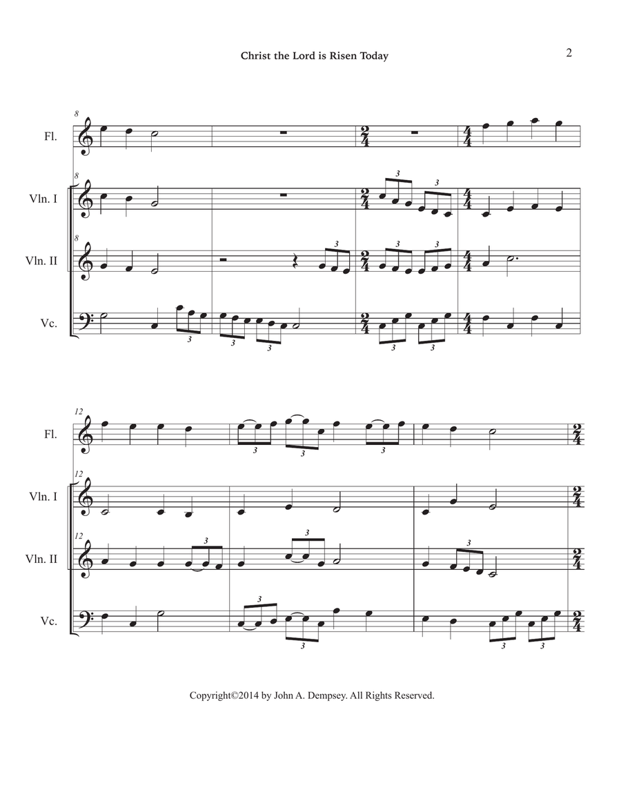 Christ the Lord is Risen Today (Quartet for Flute, Two Violins and Cello) Small Ensemble scores gallery preview page 6