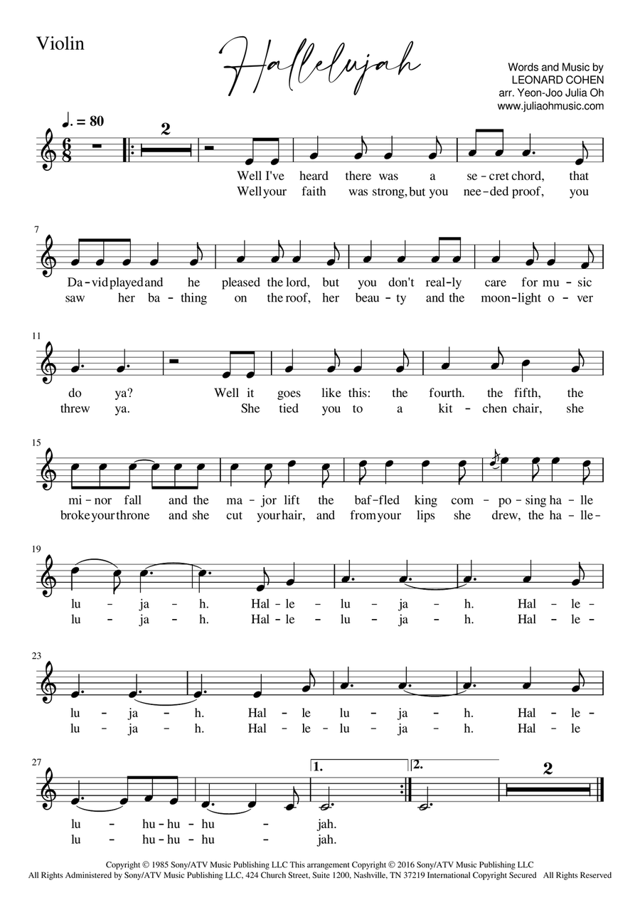 Hallelujah Hallelujah String Duet scores gallery preview page 2