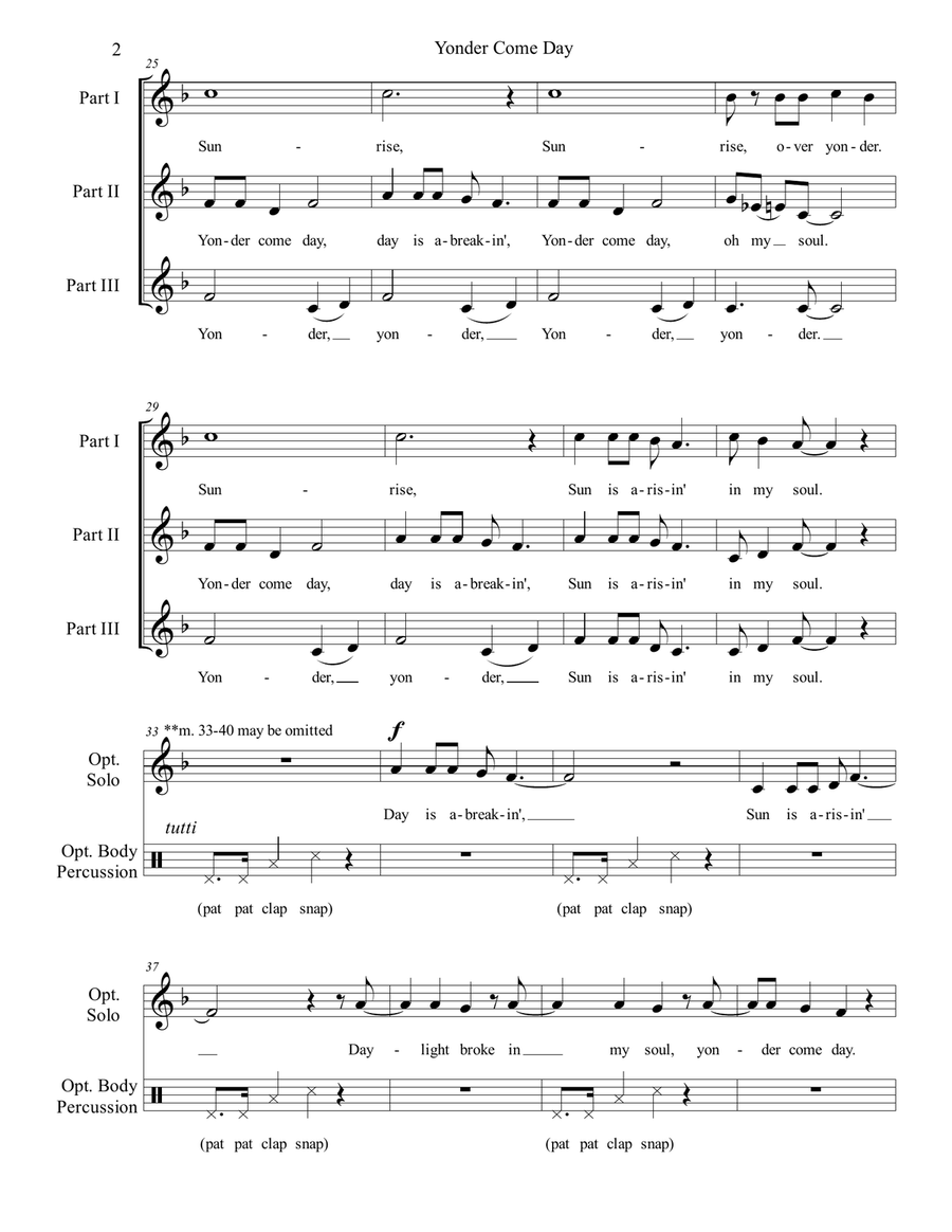 Yonder Come Day (3-Part, A Cappella) 3-Part scores gallery preview page 2