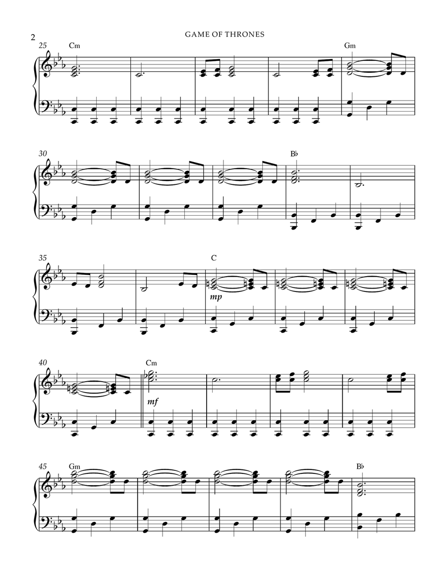 Game Of Thrones Piano Solo scores gallery preview page 2