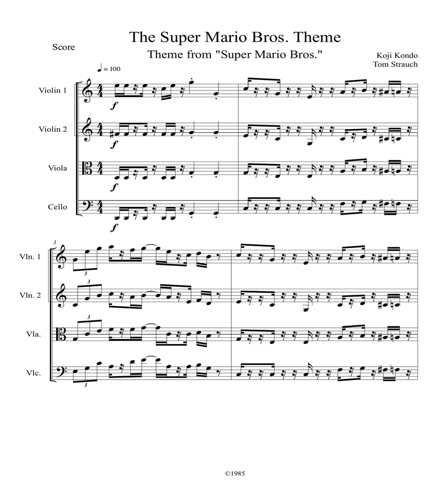 Super Mario Bros Theme String Quartet scores gallery preview page 1