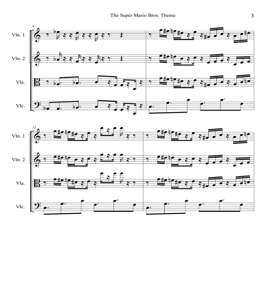 Super Mario Bros Theme String Quartet scores gallery preview page 3