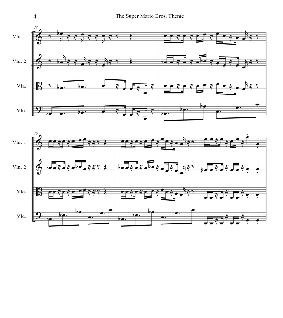 Super Mario Bros Theme String Quartet scores gallery preview page 4