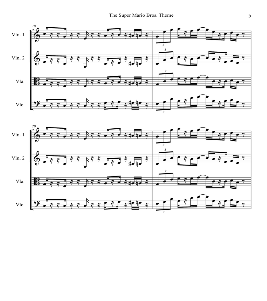 Super Mario Bros Theme String Quartet scores gallery preview page 5