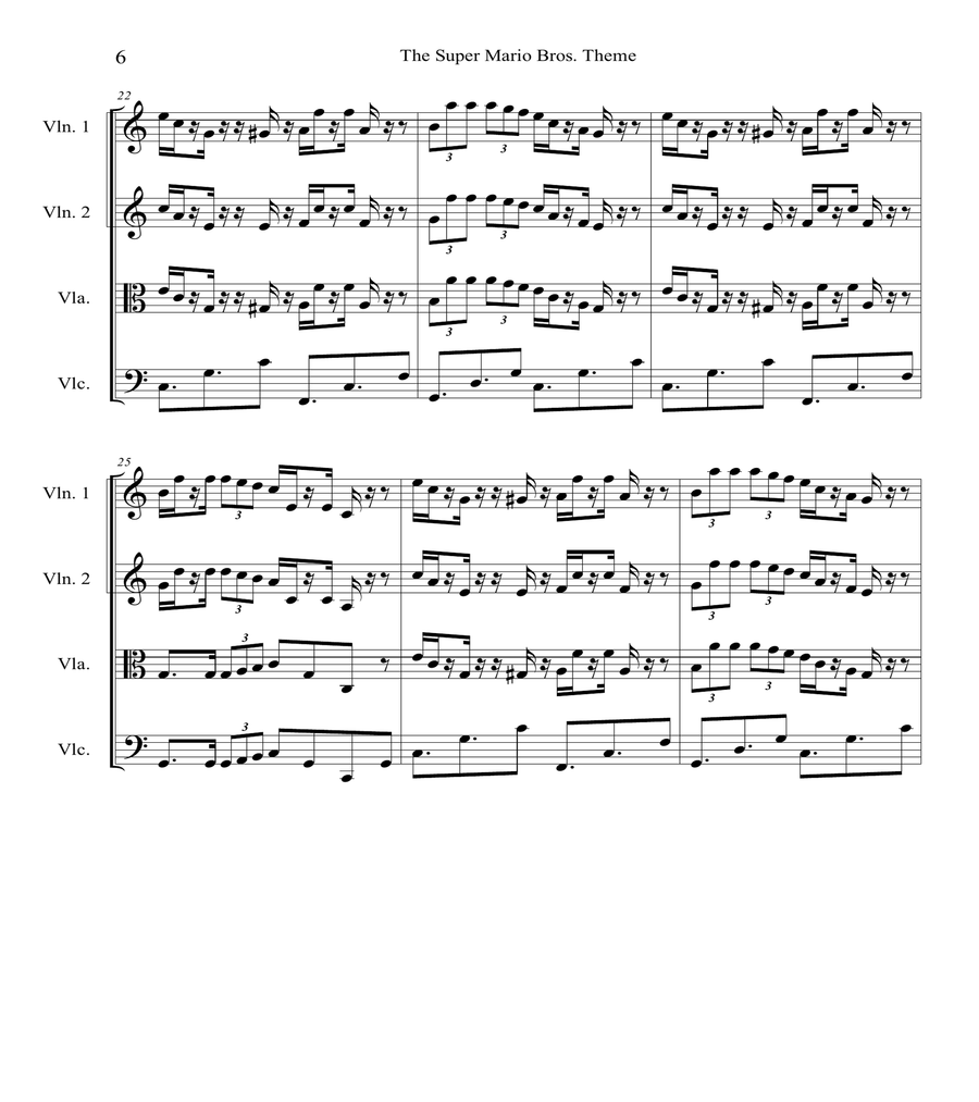 Super Mario Bros Theme String Quartet scores gallery preview page 6