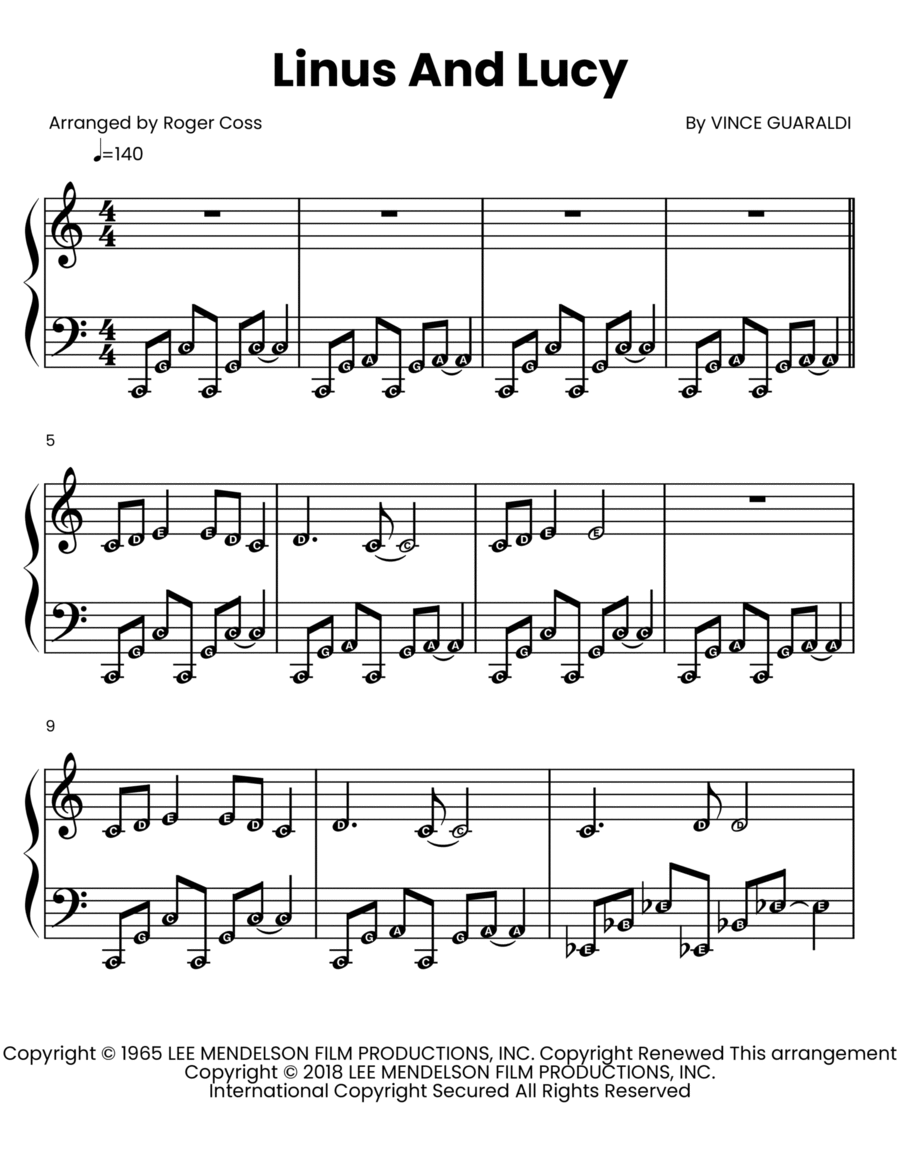 Linus And Lucy Easy Piano scores gallery preview page 1