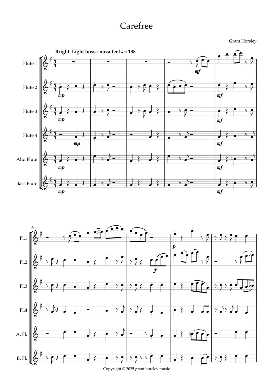 Carefree. A Bossa-Nova for Flute Choir Flute Choir scores gallery preview page 2