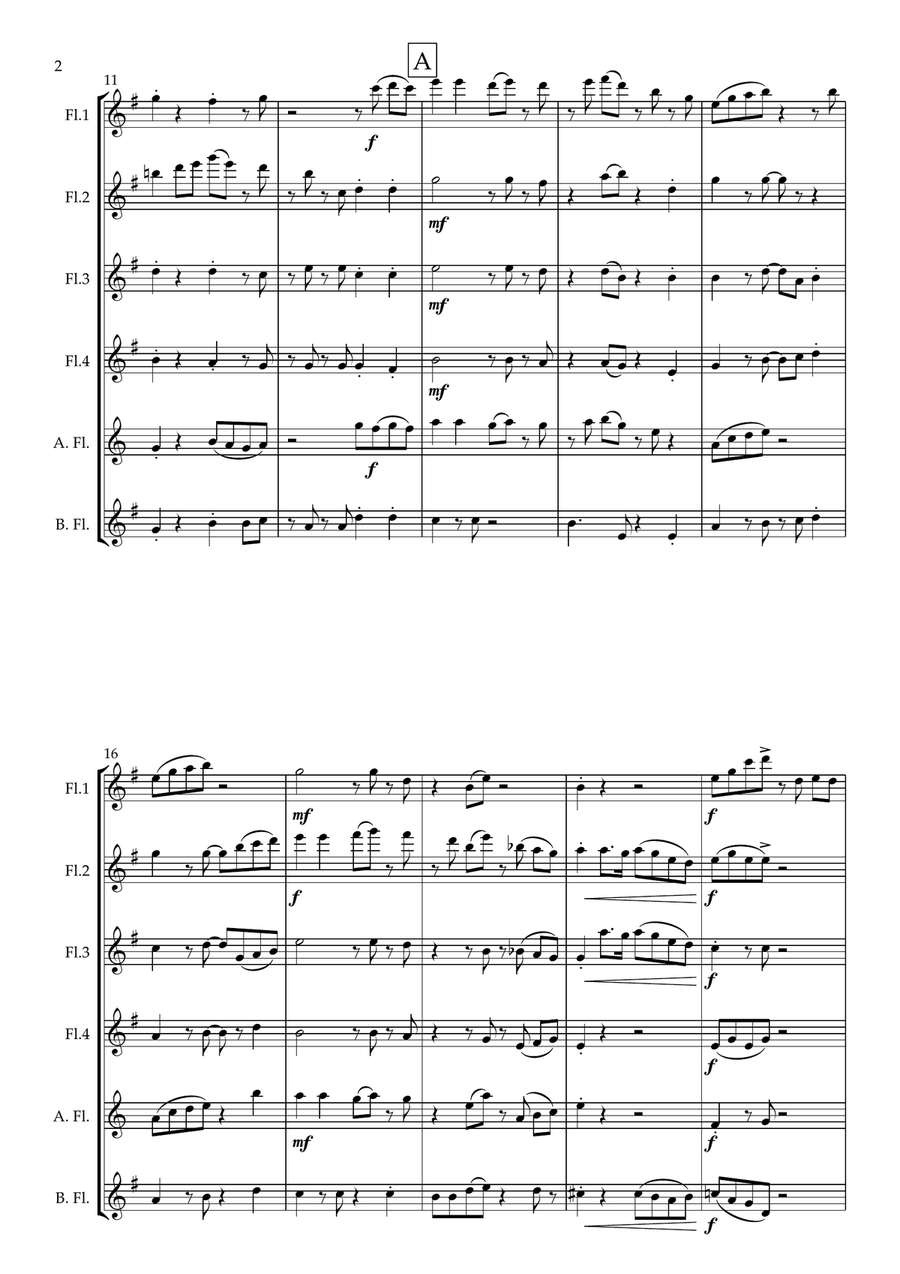Carefree. A Bossa-Nova for Flute Choir Flute Choir scores gallery preview page 3