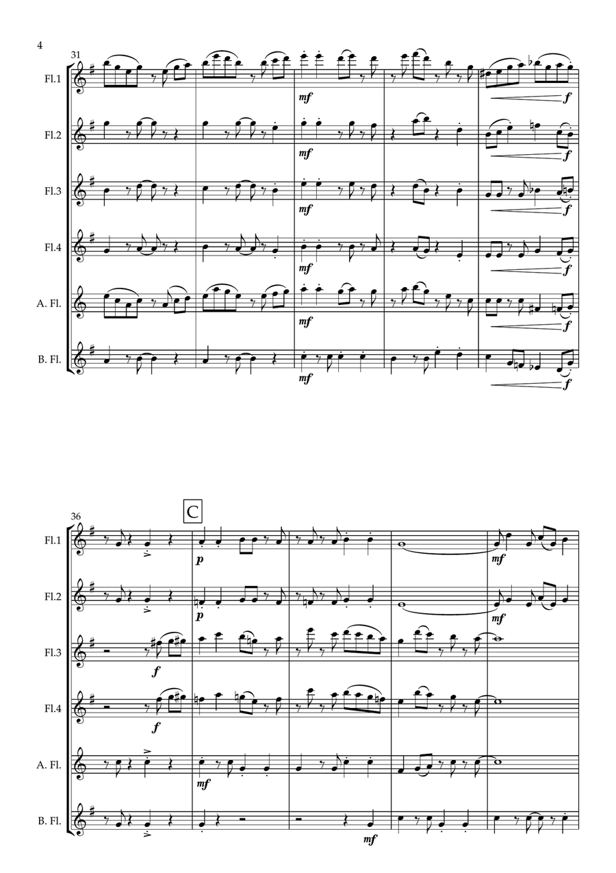 Carefree. A Bossa-Nova for Flute Choir Flute Choir scores gallery preview page 5