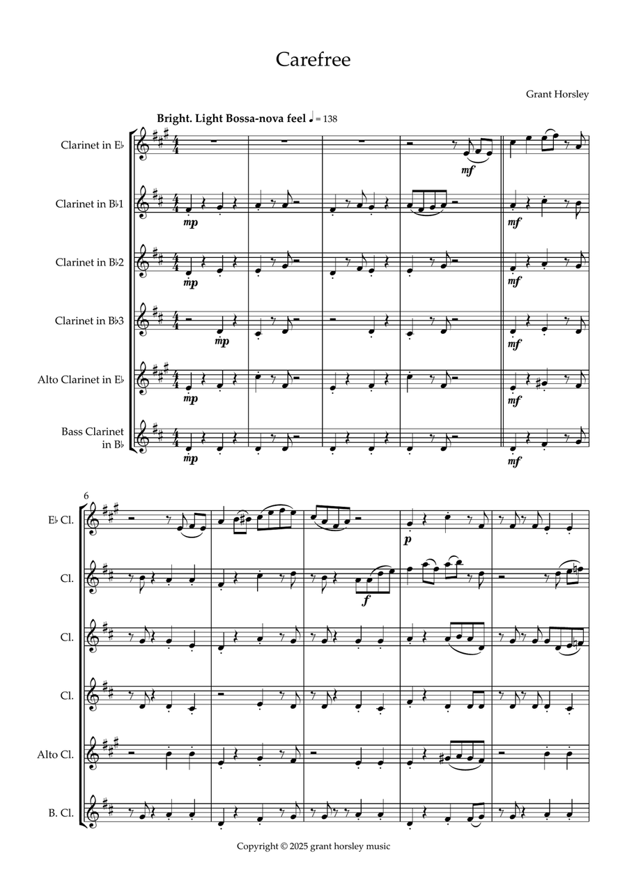Carefree A Bossa Nova for Clarinet Choir Clarinet Choir scores gallery preview page 2
