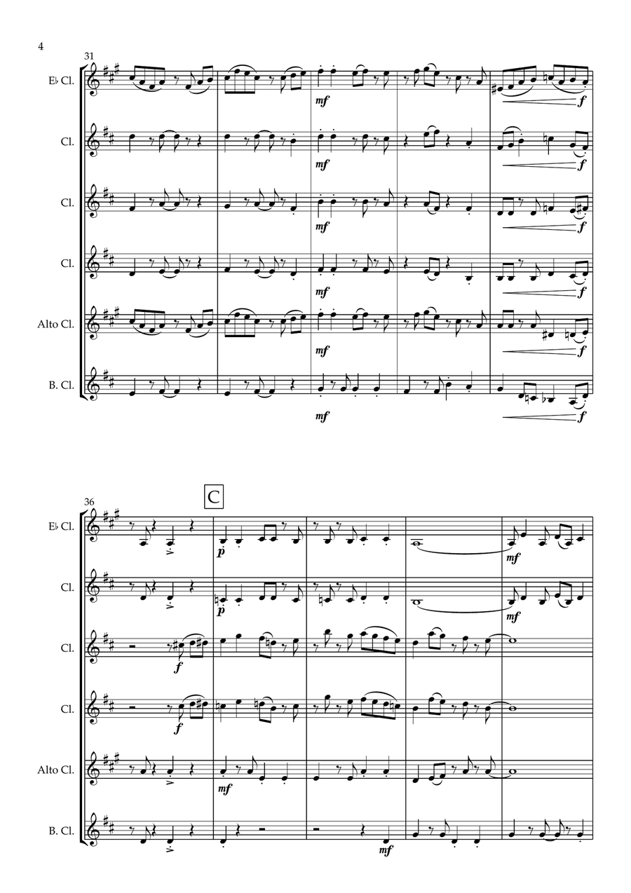 Carefree A Bossa Nova for Clarinet Choir Clarinet Choir scores gallery preview page 5