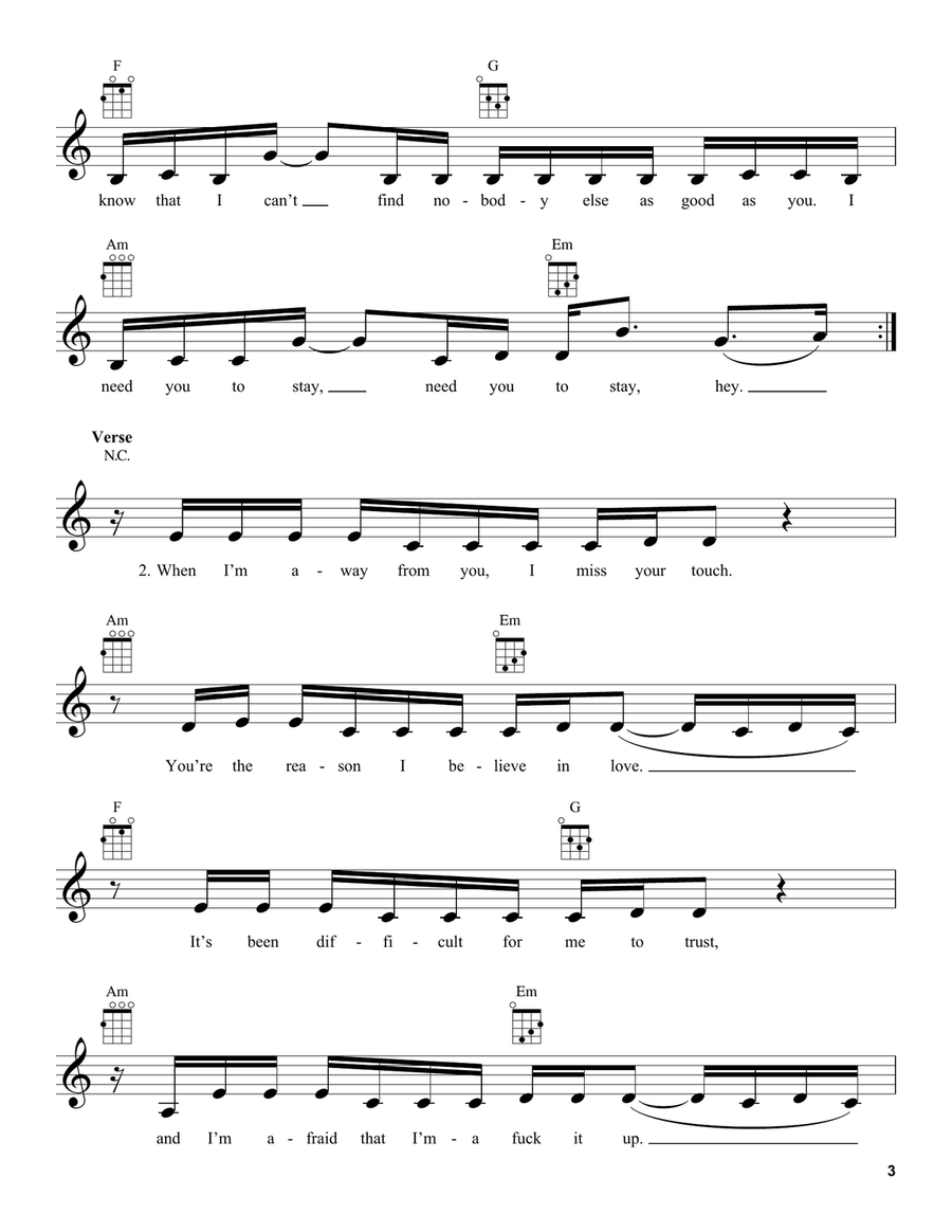 Stay (feat. Justin Bieber) Ukulele scores gallery preview page 3