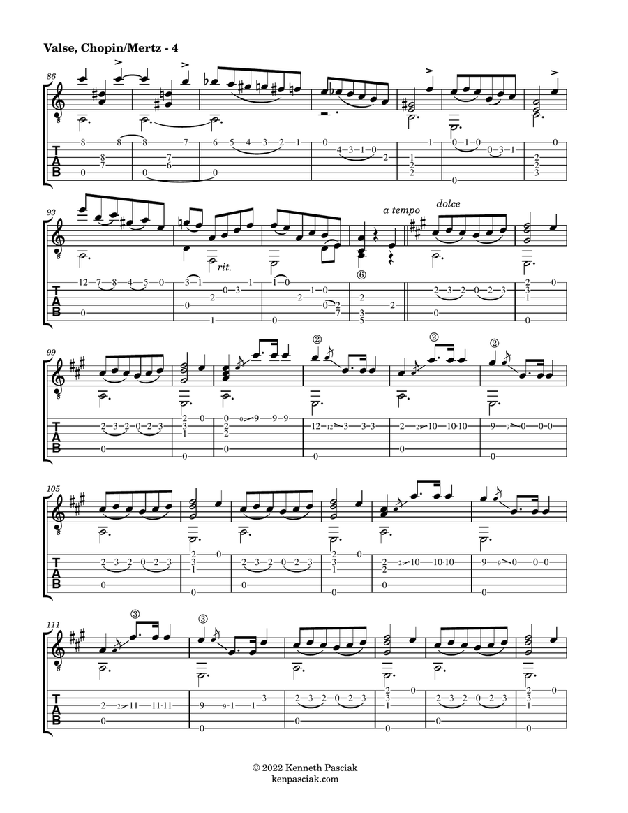 Valse Op. 69 No. 2 (for Solo Guitar) Acoustic Guitar scores gallery preview page 6