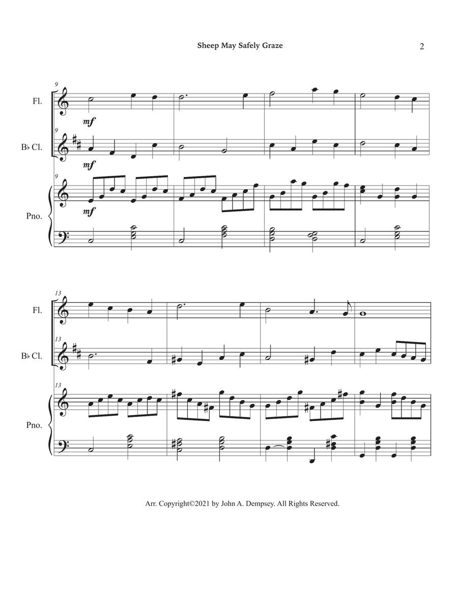 Sheep May Safely Graze (Bach): Trio for Flute, Clarinet and Piano Small Ensemble scores gallery preview page 6