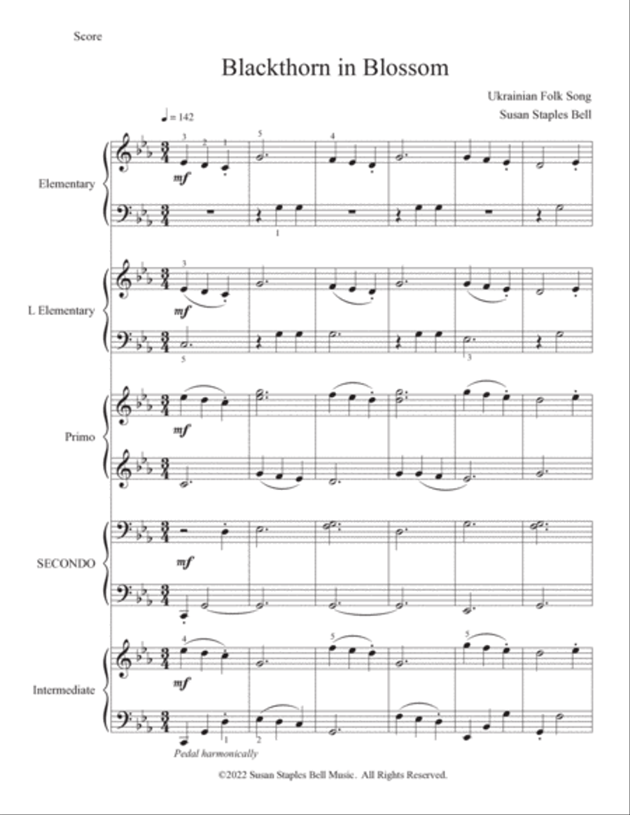 Blackthorn in Blossom, Multi Level Piano Ensemble Piano Quintet scores gallery preview page 2