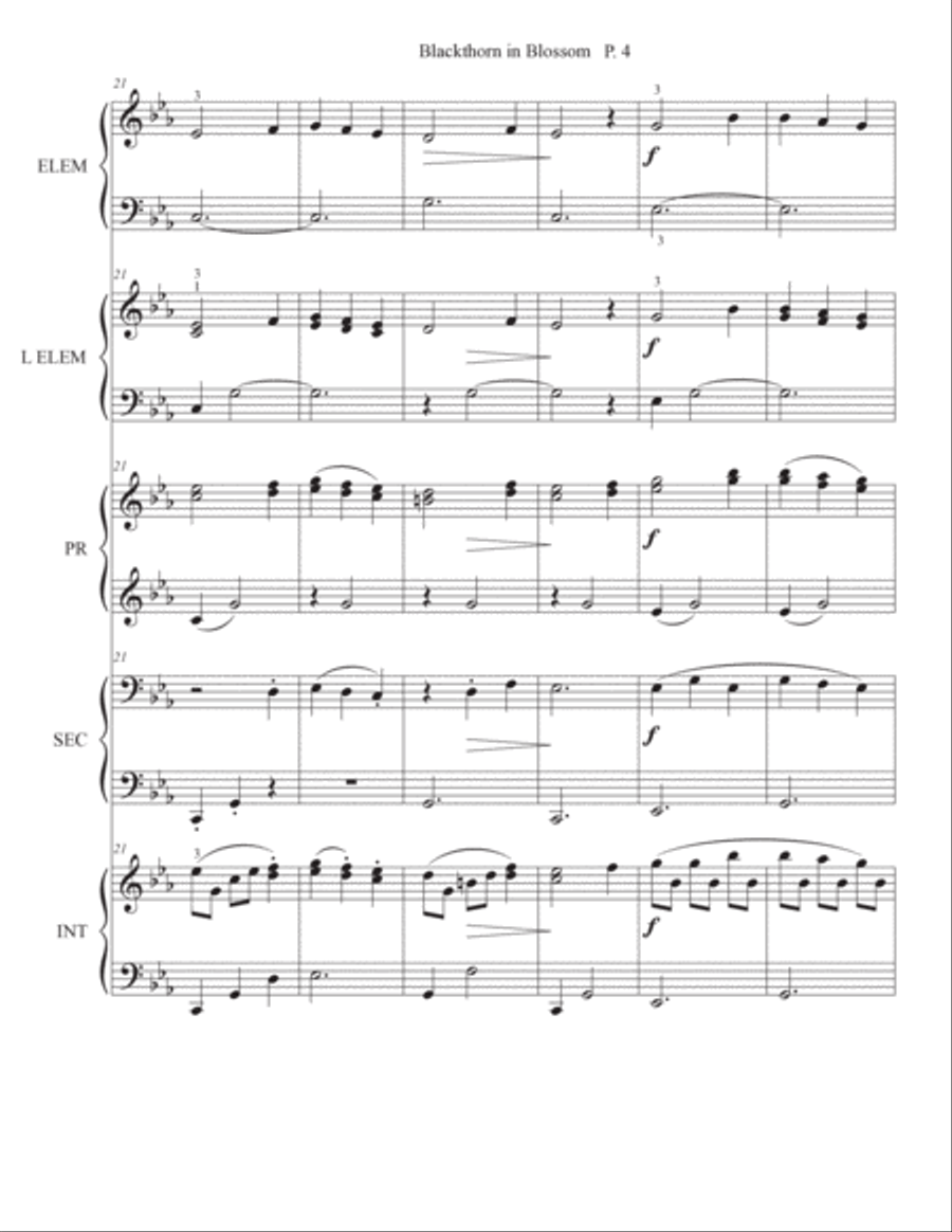 Blackthorn in Blossom, Multi Level Piano Ensemble Piano Quintet scores gallery preview page 5